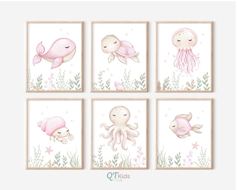 Sea Animal Wall Art Under the Sea Nursery Decor Girl Nursery Etsy
