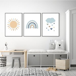 Sun Cloud Rainbow Hearts Prints, Boy Nursery Printable Wall Art ...