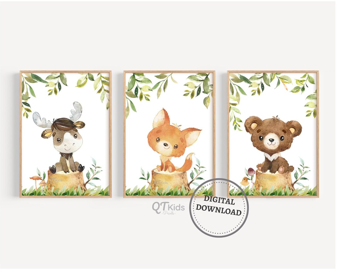 Woodland Nursery Prints, Baby Forest Animal Printable Wall Art, Gender ...