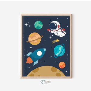 Space Nursery Print, Space Astronaut Planet Poster, Outer Space Playroom Decor, Rocket Stars Boy Room Printable Wall Art, DIGITAL DOWNLOAD