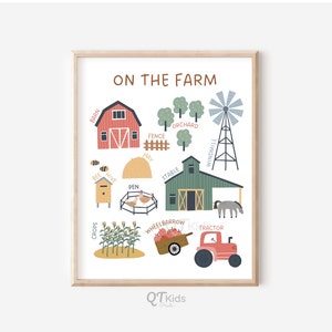 Farm Nursery Print, Playroom Farm Decor, Farm Printable Wall Art, Kids Room Farm Print, Red Barn Tractor Print, Farm Poster DIGITAL DOWNLOAD