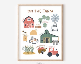 Farm Nursery Print, Playroom Farm Decor, Farm Printable Wall Art, Kids Room Farm Print, Red Barn Tractor Print, Farm Poster DIGITAL DOWNLOAD