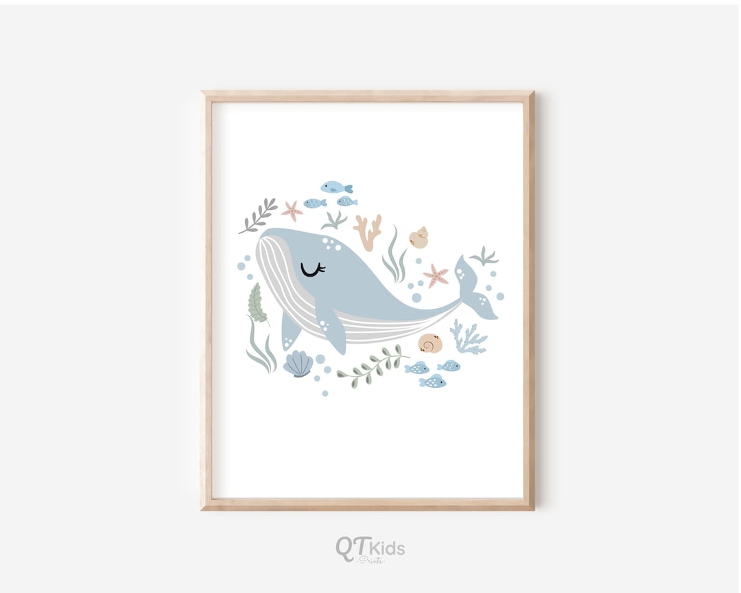 Nautical Ocean Animal Poster, Whale Nursery Print, Sea Animal Wall Art ...