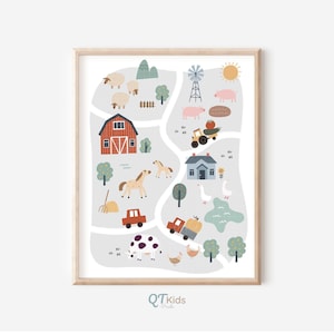 Bauernhof Kinderzimmer Druck, Bauernhof Tier druckbare Wandkunst, Kinderzimmer Bauernhof Dekor, Bauernhof Karte Poster, Boho Bauernhof Kindergarten Druck, DIGITALER DOWNLOAD