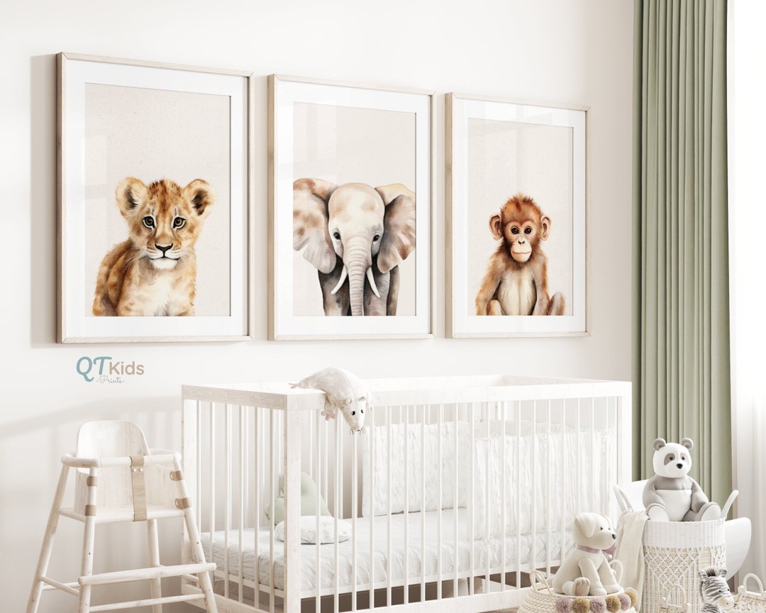 Safari Animal Nursery Prints, Elephant Lion Monkey, Jungle Playroom ...