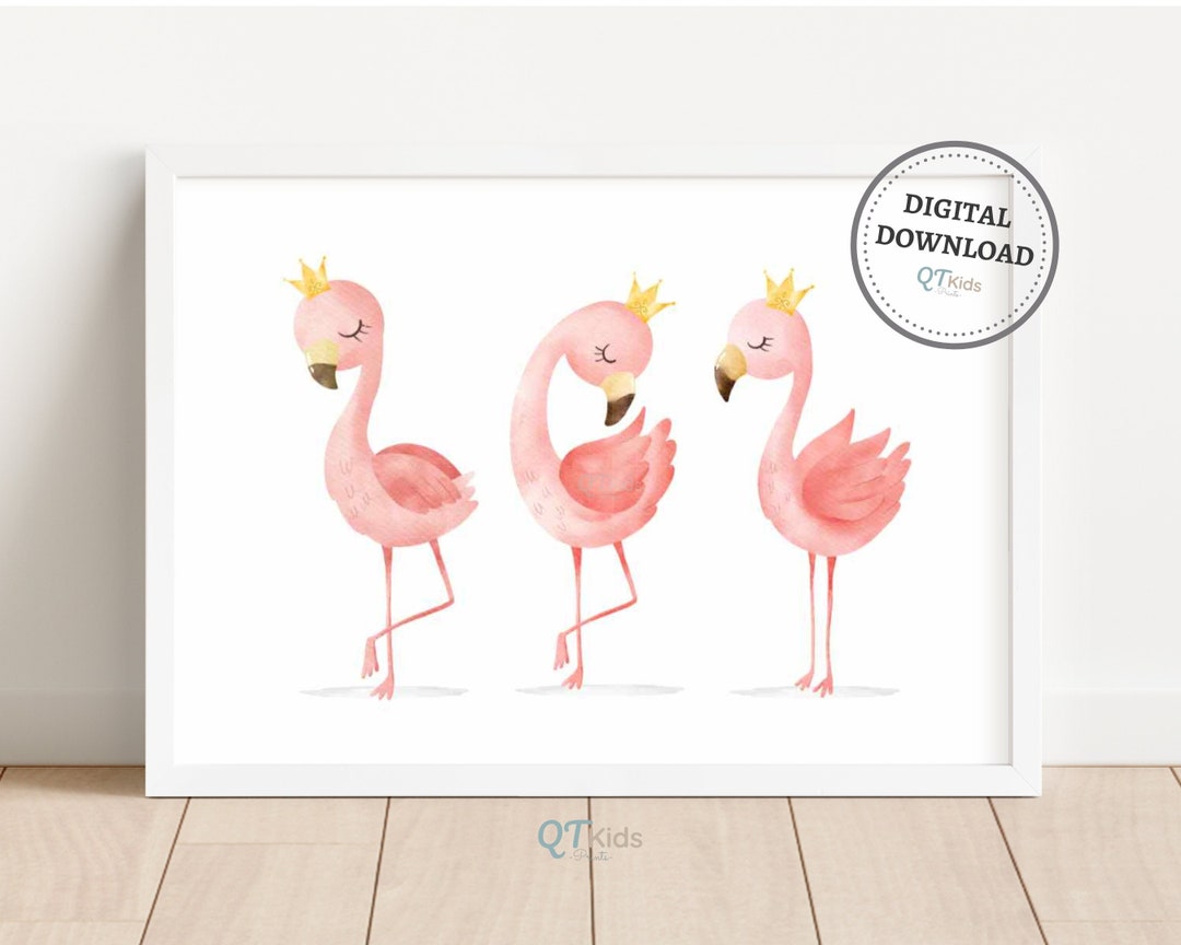 Flamingo Nursery Print, Girl Room Printable Wall Art, Bright Pink ...