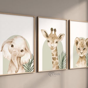 Safari Tierdrucke, Elefant Löwe Giraffe, Salbei Grün Gender Neutral Kinder Schlafzimmer Spielzimmer Dekor, Dschungel Tierdrucke, DIGITALER DOWNLOAD