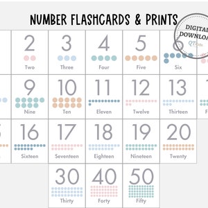 Impresiones numéricas y tarjetas didácticas, arte de pared imprimible en el aula, escuela Montessori, carteles de números preescolares, impresiones educativas, DESCARGA DIGITAL