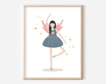 Ballerina Print, Girl Nursery Printable Wall Art, Fairy Art Prints, Boho Girl Nursery Decor, Ballet Themed Playroom Print, DIGITAL DOWNLOAD