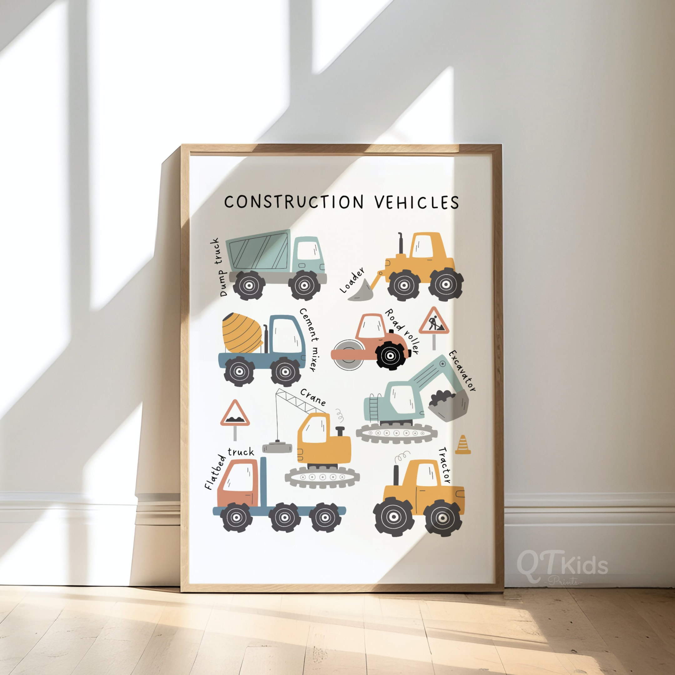 WIETRE® Set van 6 foto's bouwvoertuigen graafmachine kraan kinderkamer decoratie | foto jongen