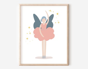Ballerina Print, Girl Nursery Printable Wall Art, Fairy Art Prints, Boho Girl Nursery Decor, Ballet Themed Playroom Print, DIGITAL DOWNLOAD