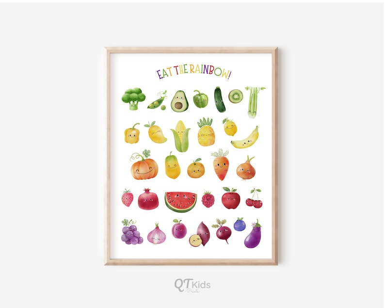 Fruits Vegetables Poster, Eat the Rainbow Print, Kids Playroom Printable Wall Art, Food Nutrition Classroom Education Print DIGITAL DOWNLOAD image 1