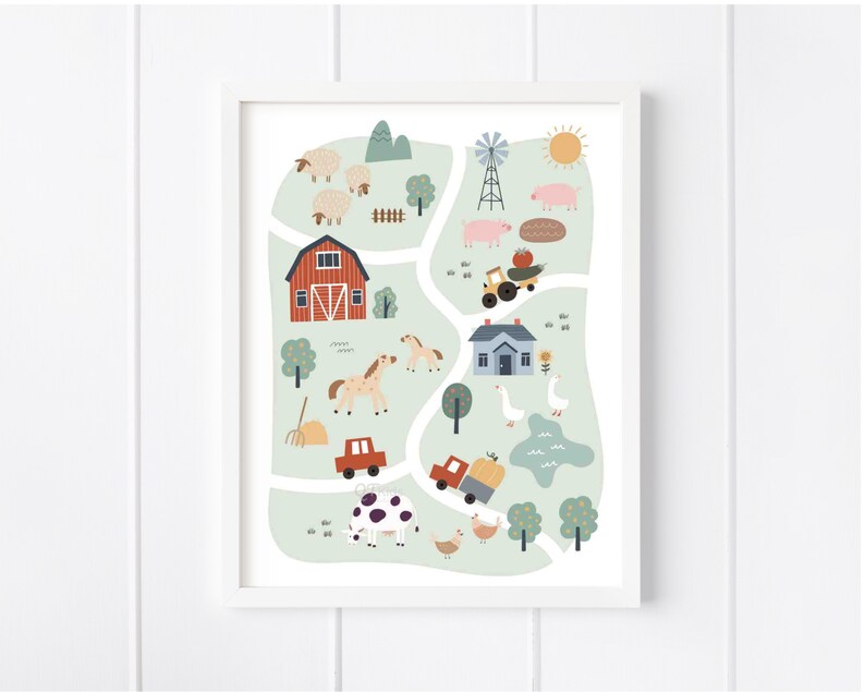 Farm Nursery Print, Farm Animal Printable Wall Art, Kids Room Farm ...
