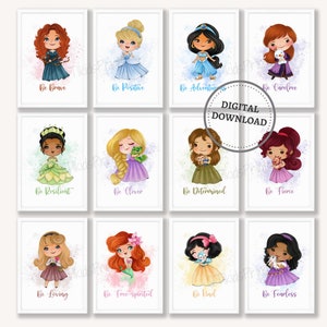 Princess Print Set, Girl Nursery Prints, Princess Themed Nursery Playroom Wall Decor, Princess Wall Art, DIGITAL DOWNLOAD