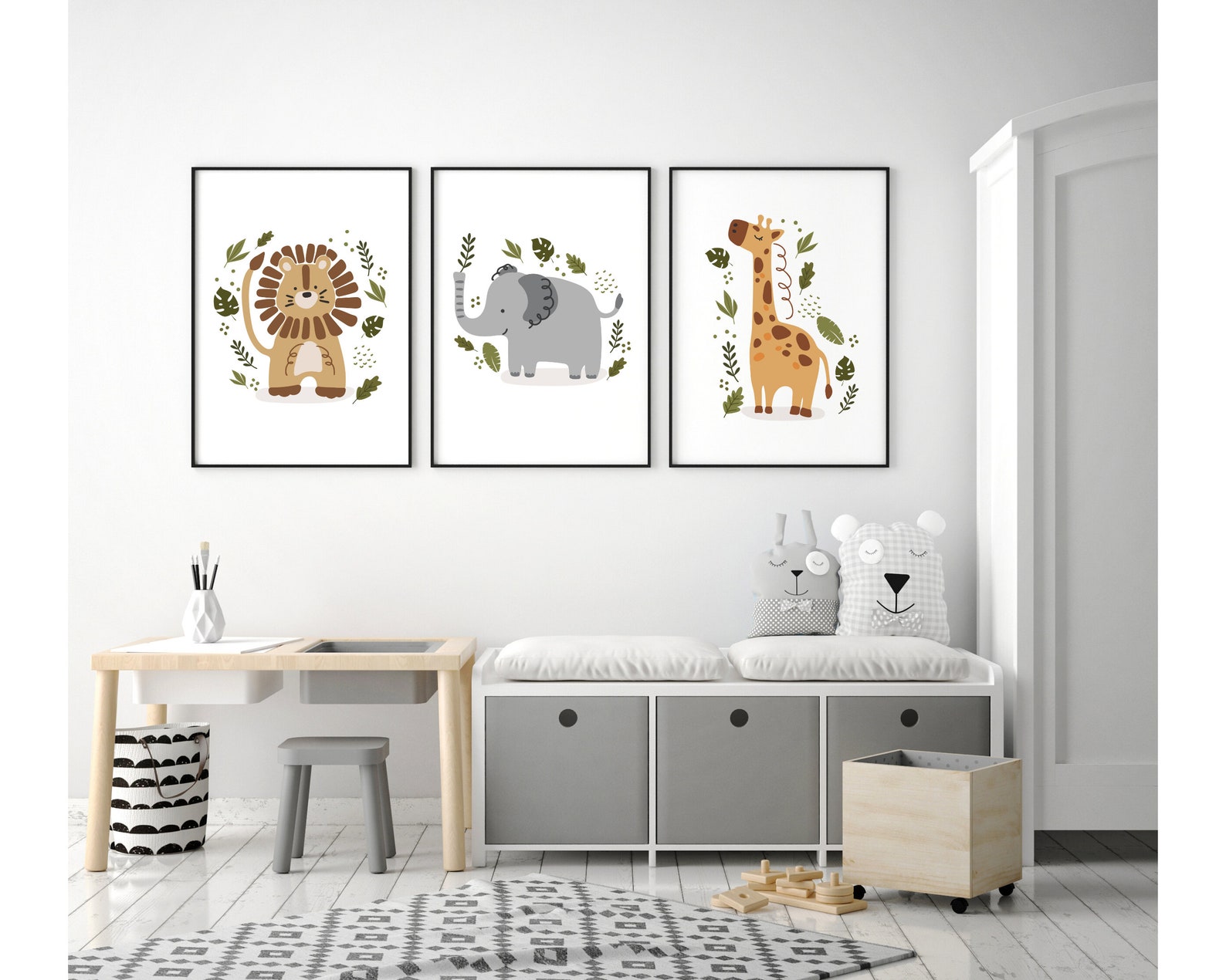 Safari Animal Nursery Prints, Jungle Animal Kids Room Wall Decor ...