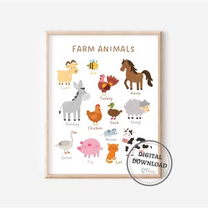 Impresiones educativas para niños de animales de granja, carteles para el aula, impresiones para la escuela en el hogar, carteles de aprendizaje, escuela Montessori, DESCARGA DIGITAL
