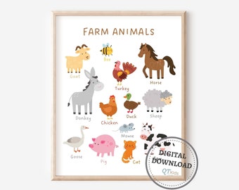Farm Animal Kids Educational Prints, Classroom Posters, Home School Prints, Learning Posters, Montessori School, DIGITAL DOWNLOAD