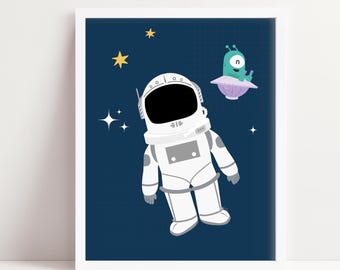 Space Astronaut Kids Room Print, Nursery Montessori School Poster, Children Outer Space Playroom, Space Planets Wall Art, DIGITAL DOWNLOAD