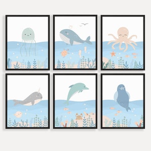 Sea Animal Nursery Prints, Under the Sea Nursery Wall Art, Ocean Themed ...