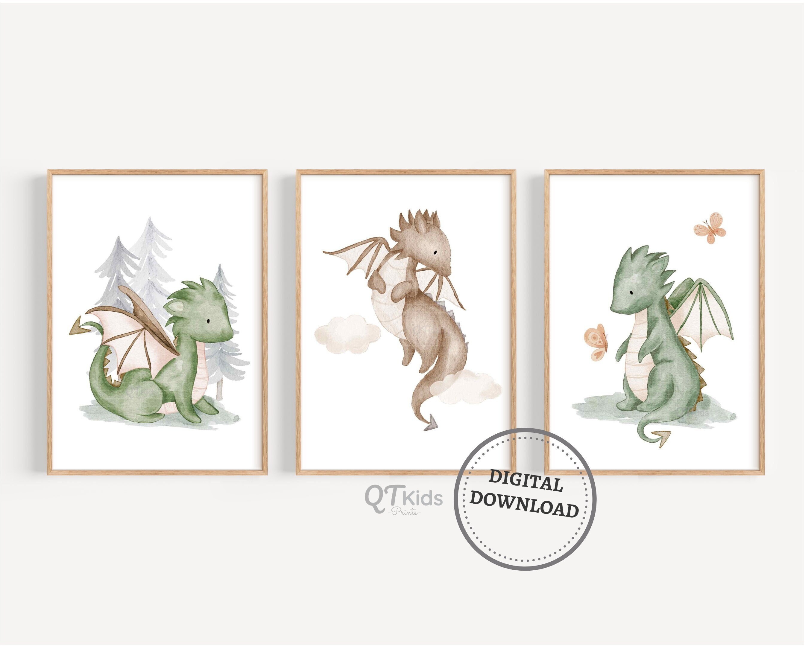 Dragon Nursery Prints, Boy Room Printable Wall Art, Playroom Wall Decor ...