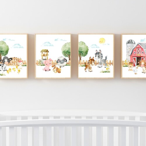 Farm Animal Nursery Prints Kids Room Wall Art Decor Set of Etsy