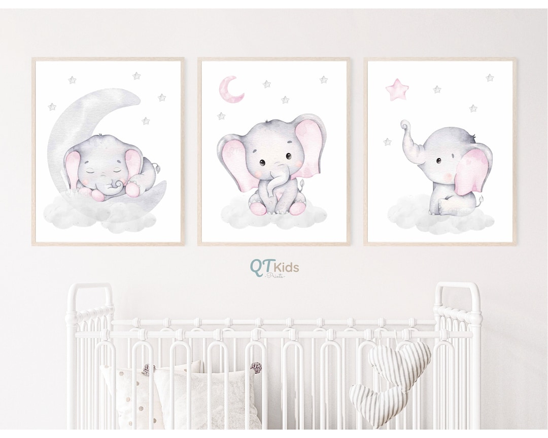 Elephant Nursery Prints, Girl Room Printable Wall Art, Baby Girl Room ...