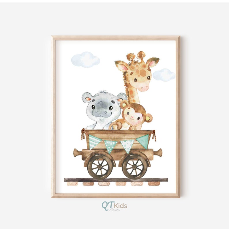 Safari Nursery Prints, Train Wall Art, Lion Elephant Zebra, Safari Animal Posters, Green Playroom Wall Art, DIGITAL DOWNLOAD image 6