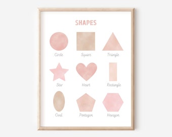 Poster di forme, stampa educativa, arte da parete stampabile della sala giochi per ragazze, poster della scuola Montessori, arredamento dell'aula della scuola materna, DOWNLOAD DIGITALE