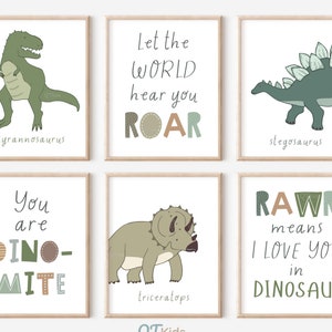 Dinosaur Kids Room Prints, Set of 6 Dino Posters, Boy Room Printable Wall Art, Playroom Dino Decor, Boy Nursery Dino Decor, DIGITAL DOWNLOAD