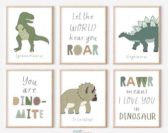 Dinosaur Kids Room Prints, Set of 6 Dino Posters, Boy Room Printable Wall Art, Playroom Dino Decor, Boy Nursery Dino Decor, DIGITAL DOWNLOAD