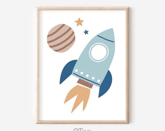 Space Rocket Print, Boy Room Printable Wall Art, Space Rocket Planet Print, Kids Playroom Decor, Boy Nursery Wall Art, DIGITAL DOWNLOAD