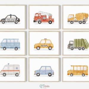 Transport Nursery Prints, Boy Room Wall Art, Boy Nursery Cars Decor, Cars Trucks Bus Vehicles Playroom Set of 9 Posters, DIGITAL DOWNLOAD