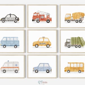 Transport Nursery Prints, Boy Room Wall Art, Boy Nursery Cars Decor, Cars Trucks Bus Vehicles Playroom Set of 9 Posters, DIGITAL DOWNLOAD