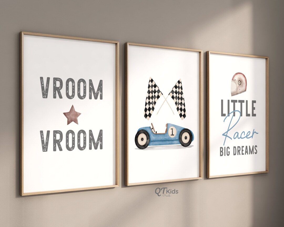 Racing Car Nursery Prints, Boy Playroom Printable Wall Art, Blue Race