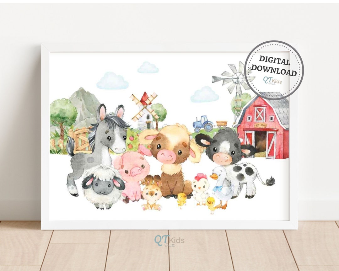 Farm Nursery Print, Farm Animals Printable Wall Art, Kids Playroom ...