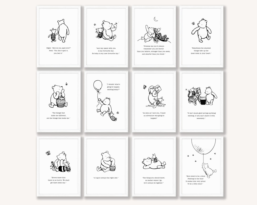 Winnie the Pooh Quotes Print Set, Classic Winnie the Pooh Printable ...