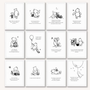 Winnie the Pooh Quotes Print Set, Classic Winnie the Pooh Printable Wall Art, Black and White Prints, Baby Shower Gift, DIGITAL DOWNLOAD