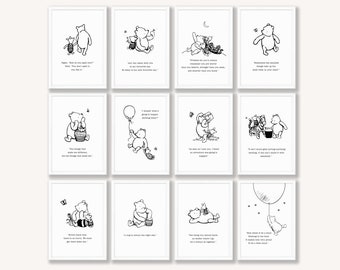 Winnie the Pooh Quotes Print Set, Classic Winnie the Pooh Printable Wall Art, Black and White Prints, Baby Shower Gift, DIGITAL DOWNLOAD