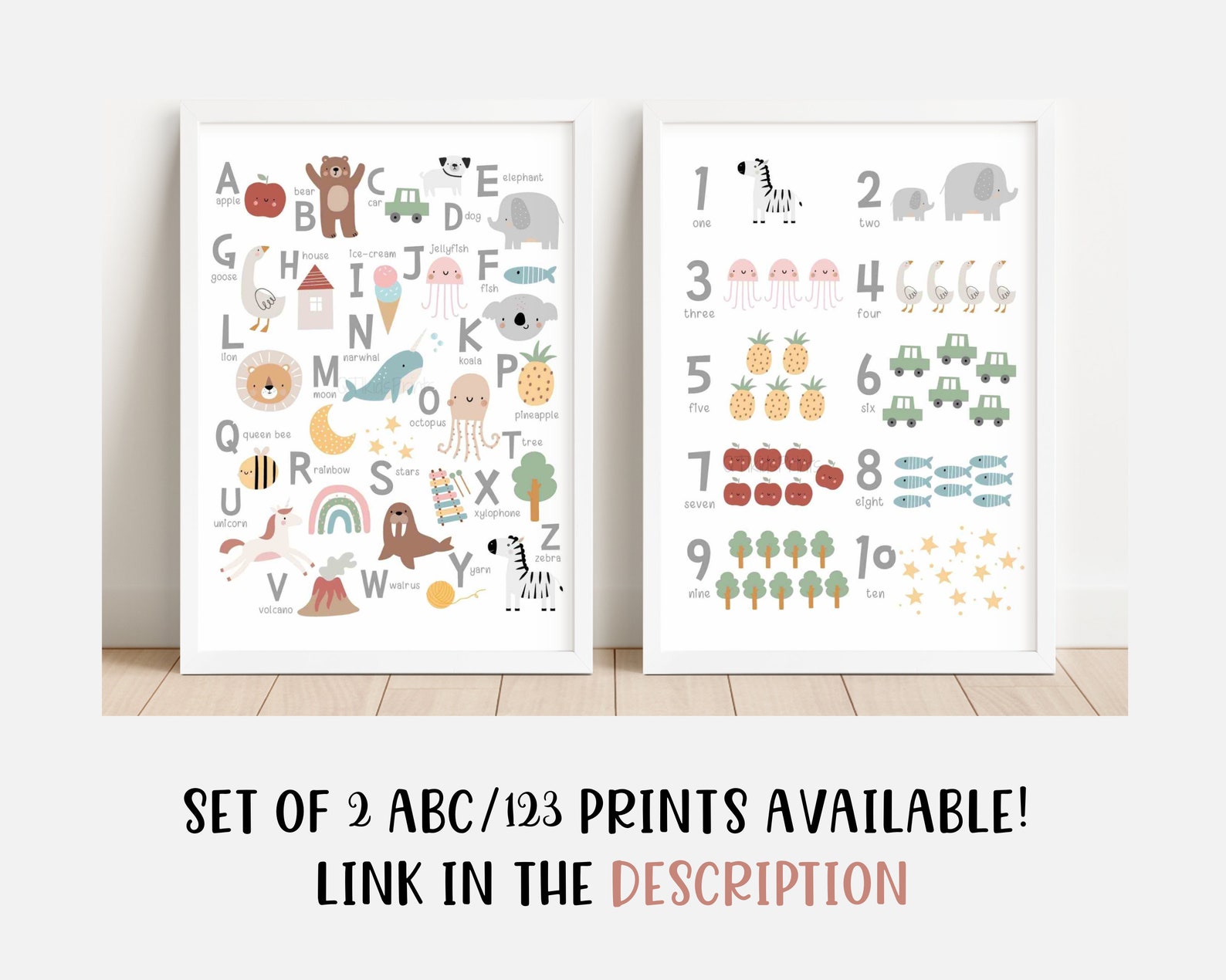 ABC Nursery Prints, Alphabet Learning Poster, Boho Nursery Decor ...