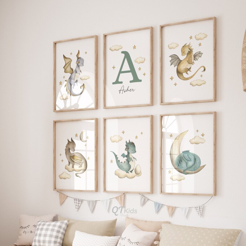 Personalized Dragon Nursery Print, Custom Name Wall Art, Dragon ...