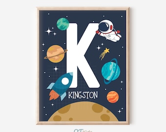 Space Nursery Print, Personalized Space Astronaut Planet Poster, Outer Space Playroom Decor, Boy Room Printable Wall Art, DIGITAL DOWNLOAD