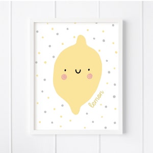 Arte de la pared del vivero de frutas de limón, impresión linda del arte de la fruta, decoración de la pared de la sala de juegos para niños, decoración de la fruta del vivero boho, cartel educativo DESCARGA DIGITAL