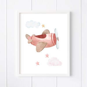 Airplane Nursery Prints, Girl Room Wall Art, Playroom Printable Wall Art, Watercolour Airplane Art Prints, Kids Room Decor, DIGITAL DOWNLOAD image 3