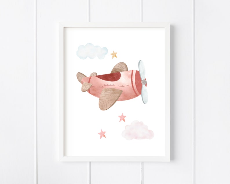 Airplane Nursery Prints, Girl Room Wall Art, Playroom Printable Wall Art, Watercolour Airplane Art Prints, Kids Room Decor, DIGITAL DOWNLOAD image 3