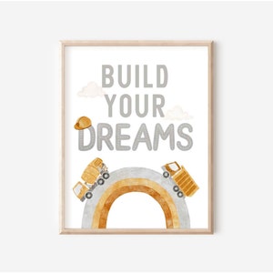 Construction Nursery Print, Build Your Dreams, Truck Printable Wall Art, Watercolour Truck Print, Boy Room Nursery Decor, DIGITAL DOWNLOAD