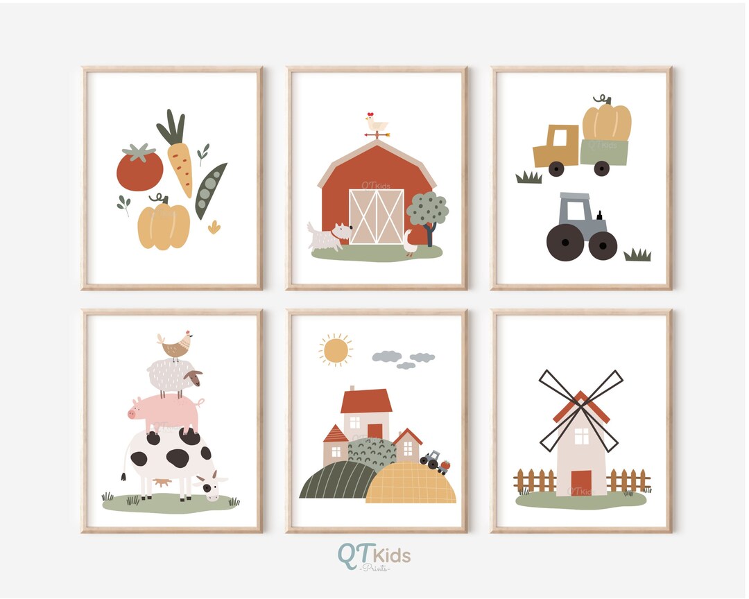 Farm Prints, Farm Animals Kids Room Printable Wall Art, Playroom Farm ...