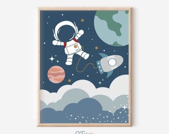 Astronaut Space Nursery Prints, Space Planets Printable Wall Art, Kids Playroom Decor, Blue Grey Boy Nursery Prints Decor, DIGITAL DOWNLOAD