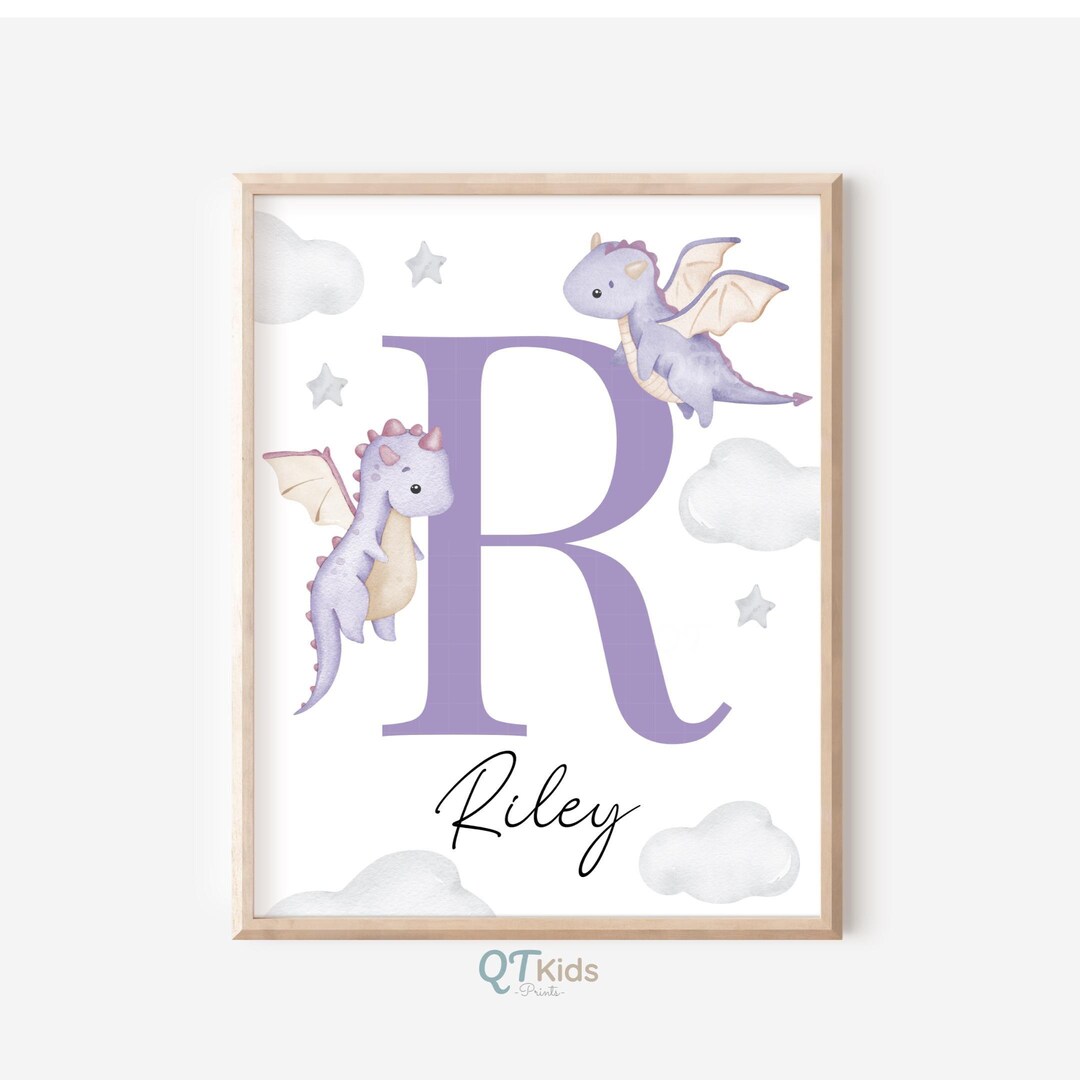 Personalized Dragon Nursery Print, Kids Name Wall Art, Fairytale ...