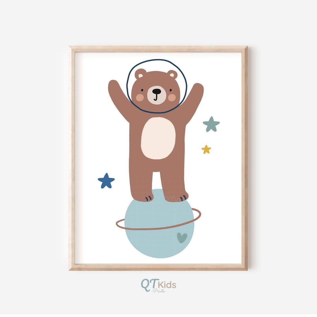 Space Bear Nursery Print, Boy Room Printable Wall Art, Astronaut Planet ...