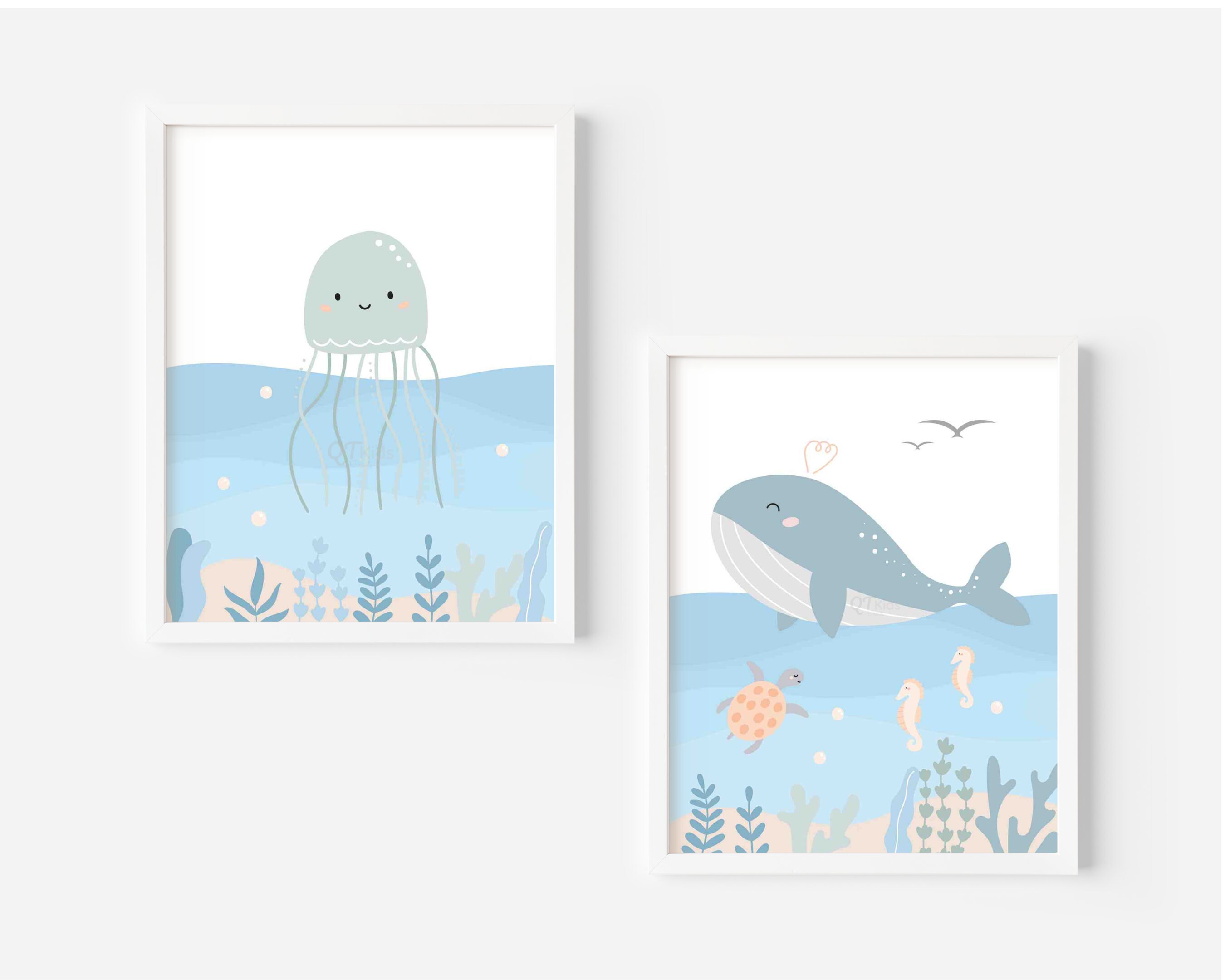 Sea Animal Nursery Prints, Under the Sea Nursery Wall Art, Ocean Themed ...